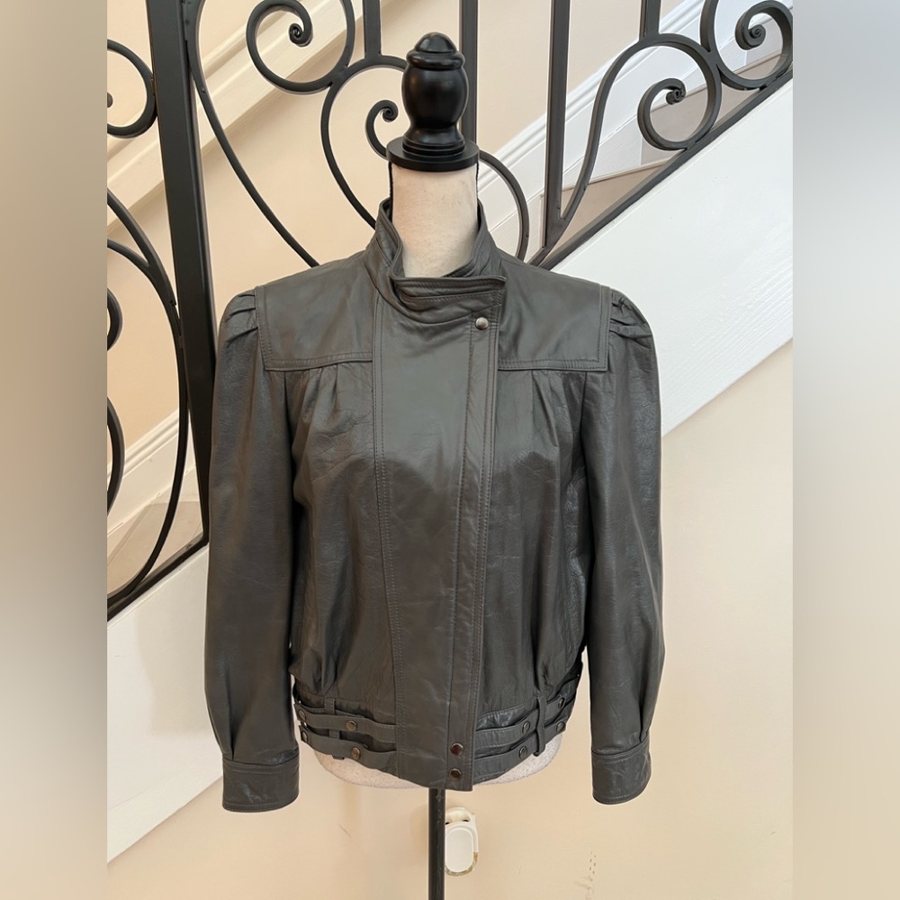 Vintage Tibon Early 1980 Leather Gray Jacket!